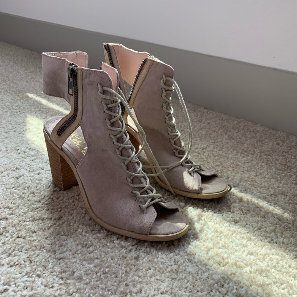 Tan lace up block heels